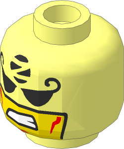 Minifig Head with Balaclava with Black Eyes and Curled Eyelash, 'Z' in Black Circle, Light Nougat Mouth Hole with Sneer Pattern