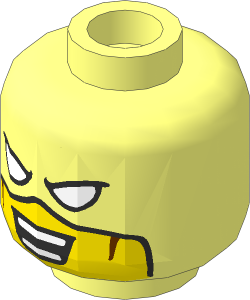 Minifig Head with Balaclava with White Frowning Eyes and Light Nougat Mouth Hole, Reddish Brown Cheek Lines, Open Smile with Teeth Pattern