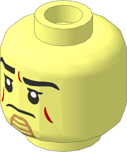 Minifig Head with Black Eyebrows, Medium Nougat Cheek Lines, Dark Tan Chin Ornament and Sad Look Pattern