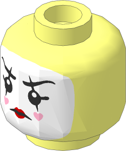 Minifig Head with White Face Paint, Black Lines Through Eyebrows and Eyes, Bright Pink Hearts on Cheeks Pattern