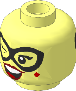 Minifig Head Female with Black Eye Mask, Dark Red Lips and Red Diamond Beauty Mark, Wink and Open Mouth / Licking Lips 2-Sided Pattern
