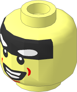 Minifig Head with Black Headband with White Batman Eyes, Broad Smile Showing Teeth Pattern
