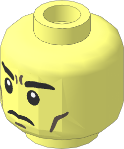 Minifig Head with Black Eyebrows and Dark Brown Cheek Lines, Firm Expression Pattern