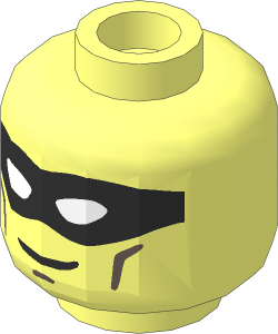 Minifig Head with Black Eye Mask with White Eye Holes and Dark Brown Cheek Lines Pattern