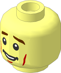 Minifig Head with Reddish Brown Eyebrows, Cheek Lines, Open Smile/Frown 2-Sided Pattern