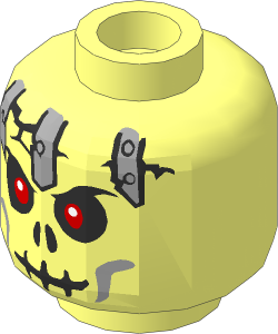 Minifig Head Skull Cracked with Metal Plates Pattern