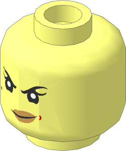 Minifig Head Female with Black Eyebrows, Beauty Mark, Single Eyelash, Dark Tan Lips and Crooked Smile / Scowl 2-Sided Pattern