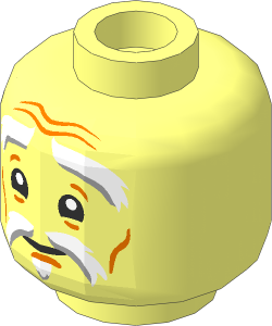 Minifig Head with White and Light Bluish Grey Eyebrows, Moustach and Goatee, Dark Orange Wrinkles, Concerned Expression Pattern