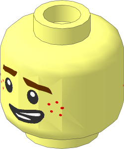 Minifig Head with Reddish Brown Eyebrows and Freckles, Lopsided Grin / Frown Pattern 2-Sided Pattern