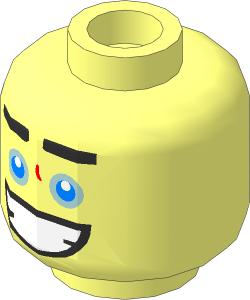 Minifig Head with Black Straight Eyebrows, Large Medium Blue Eyes, Big Smile with Teeth / Scowl with Teeth 2-Sided Pattern