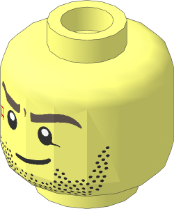 Minifig Head with Beard Stubble, Eyebrows, Smile, Scar Pattern