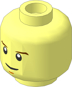 Minifig Head with Reddish Brown Eyebrows, White Pupils and Dark Orange Dimple Pattern