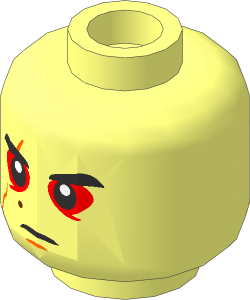 Minifig Head with Black Eyebrows, Sunken Eyes, Beauty Mark, Right Eye Scar, Neutral / Angry 2-Sided Pattern