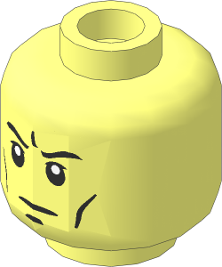 Minifig Head with Black Eyebrows, White Pupils, Dark Nougat Dimple, Cheek Lines and Frown Pattern