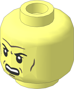 Minifig Head with SW Black Eyebrows, White Pupils, Dark Brown Forhead Lines, Cheek Lines and Chin Dimple and Open Mouth pattern