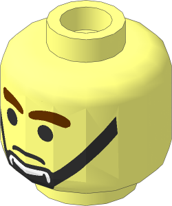Minifig Head with SW Brown Eyebrows, Solid Black Eyes and Black Chin Strap Pattern