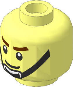 Minifig Head with SW Brown Eyebrows, Smile and Black Chin Strap Pattern