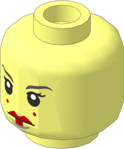 Minifig Head Female with SW Dark Brown Eyebrows, Black Eyelashes, Red Lips and Two Dots on Cheeks Pattern