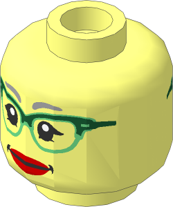 Minifig Head Female with Glasses with Dark Green Frames, Red Lips, Smiling / Smiling with Teeth 2-Sided Pattern
