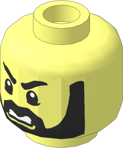 Minifig Head with Full Black Beard with Side Burns, White Pupils, Open Mouth Grimace Pattern