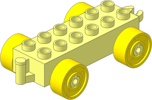 Duplo Car Base  2 x  6 with Bottom Tube, with Yellow Wheels with Fake Bolts