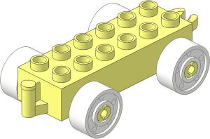 Duplo Car Base  2 x  6 with Bottom Tube, with White Wheels with Fake Bolts