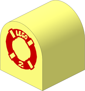 Duplo Brick  2 x  2 x  2 Curved Top with Red Life Preserver and Lego Logo Pattern