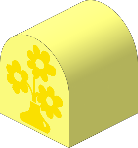 Duplo Brick  2 x  2 x  2 Curved Top with Yellow Vase and Three Flowers Pattern