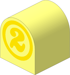 Duplo Brick  2 x  2 x  2 Curved Top with Yellow Circled "2" Pattern