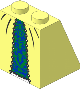 Slope Brick 65  2 x  2 x  2 with Centre Tube with Gold Inset Skirt Pattern