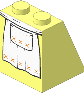 Slope Brick 65  2 x  2 x  2 with Tube and White Apron Pattern