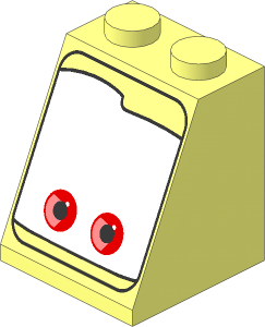 Slope Brick 65  2 x  2 x  2 with Centre Tube with Red Eyes on White Background Pattern