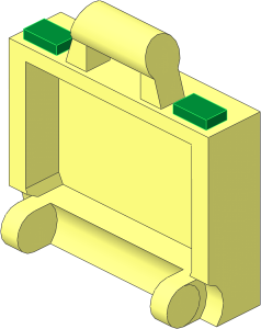 Minifig Suitcase with Hinge with Metallic Gold Clasps Pattern
