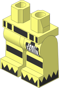 ~Minifig Hips and Legs with Belt and Reflective Stripes, 'EMMET' Badge and Silver Triangles on Feet Pattern (Obsolete)