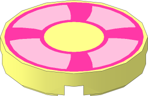 Tile  2 x  2 Round with Round Underside Stud with Magenta and Bright Pink Life Preserver with Curved Bands Pattern