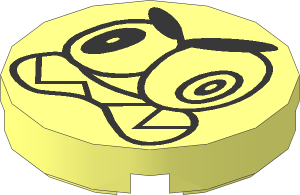 Tile  2 x  2 Round with Round Underside Stud with Black Angry Eyes and Mouth and Sharp Teeth Pattern