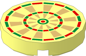 Tile  2 x  2 Round with Round Underside Stud with Dart Board Pattern