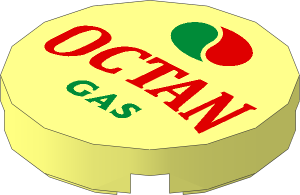 Tile  2 x  2 Round with Round Underside Stud with Octan Logo and Classic "OCTAN GAS" Pattern
