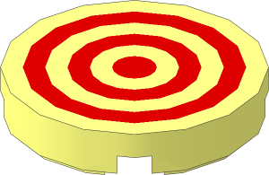 Tile  2 x  2 Round with Round Underside Stud with  3 Red Concentric Circles Pattern
