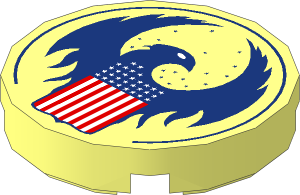 Tile  2 x  2 Round with Blue Bird with Raised Wings and Flag with Red, White and Blue Stars and Stripes Pattern