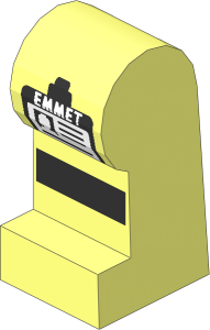 ~Minifig Leg Left with 'EMMET' Badge and Reflective Stripe Pattern (Obsolete)