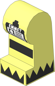 ~Minifig Leg Left with 'EMMET' Badge, Reflective Stripe and Silver Triangles on Foot Pattern (Obsolete)