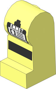 ~Minifig Leg Left with 'EMMET' Badge, Reflective Stripe Pattern (Obsolete)