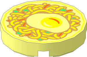 Tile  2 x  2 Round with Round Underside Stud with Sunny Side Up Egg, Noodles and Vegetables Pattern