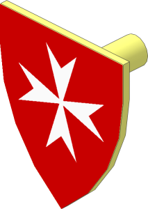 Minifig Shield Triangular with White Maltese Cross on Red Sticker