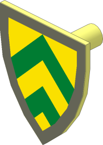 Minifig Shield Triangular with Green and Yellow Chevrons on Dark Grey Sticker