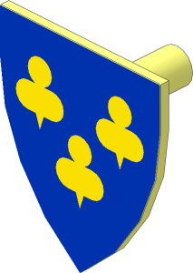 Minifig Shield Triangular with Yellow Trefoils on Blue Sticker