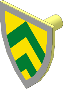 Minifig Shield Triangular with Green and Yellow Chevrons on Light Grey Sticker