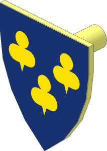 Minifig Shield Triangular with Yellow Trefoils on Dark Blue Sticker