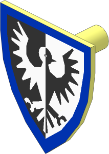 Minifig Shield Triangular with Black Falcon Blue Border Pattern